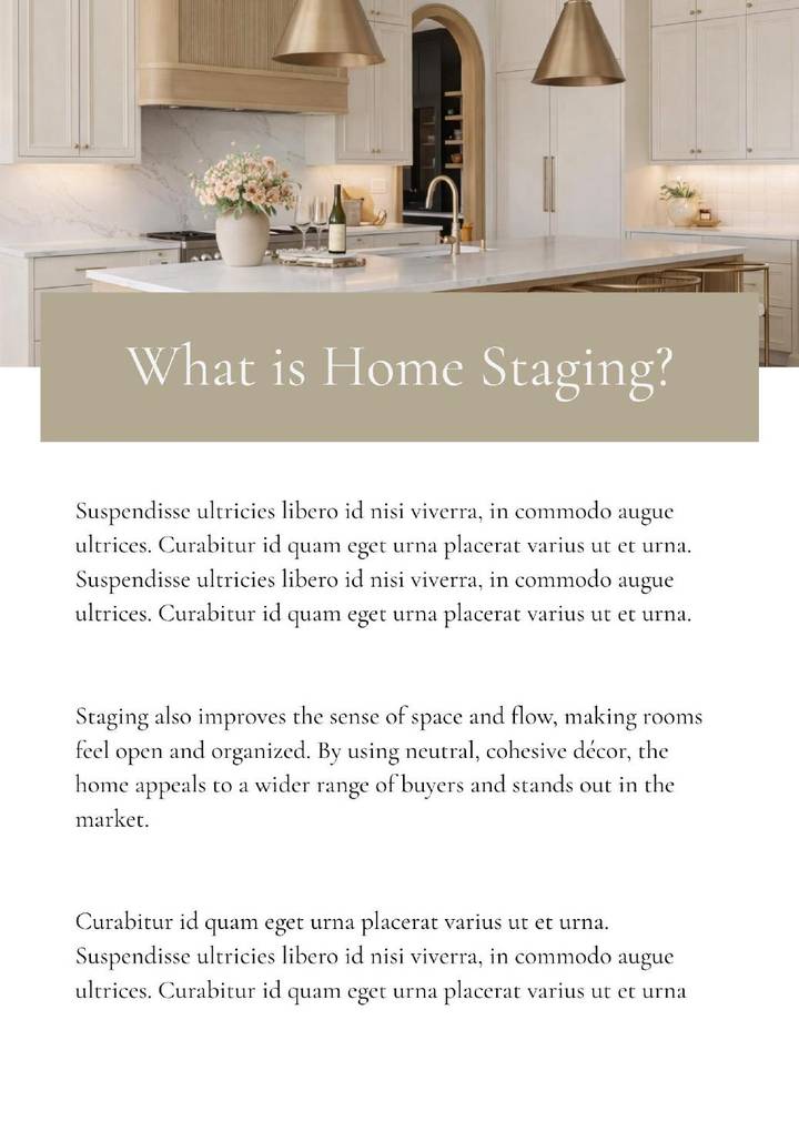 What is Home Staging page with a staged kitchen photo and preview text